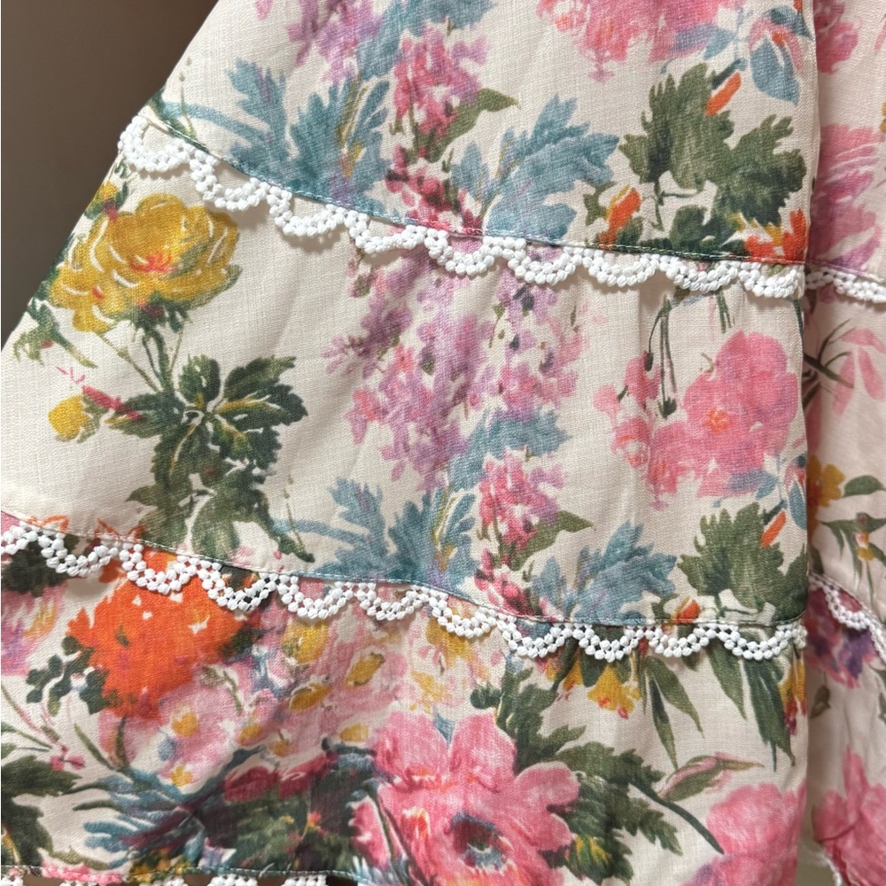 Chicwish Cream Floral Lace-Trim Mini Dress with Pink & Yellow Bouquet - Picture 4 of 8